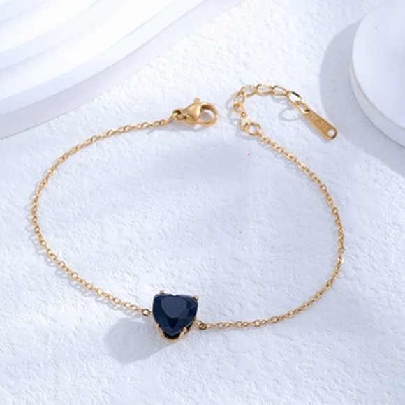 3/$35 24K Gold Plated Black Heart Bracelet Cubic Zirconia Chain Stainless Steel - Picture 1 of 6